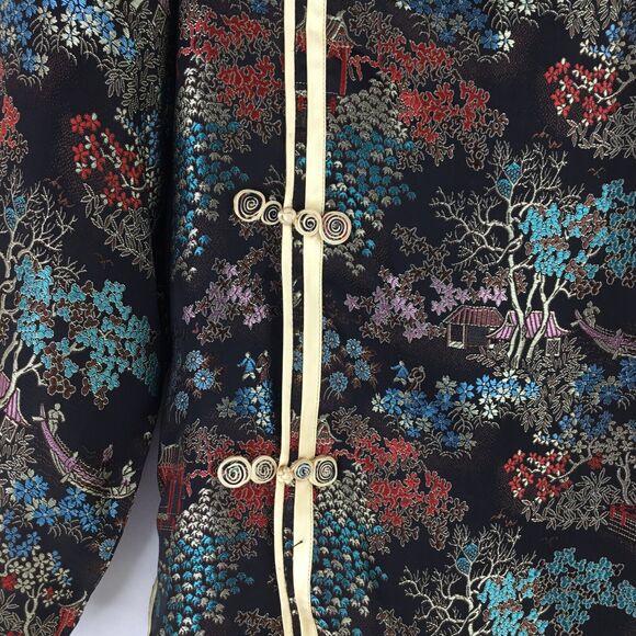 Vintage Solz Squirrel Satin Asian Jacket Womens sz L Black Multi 3/4 Sleeve NEW - Picture 3 of 11
